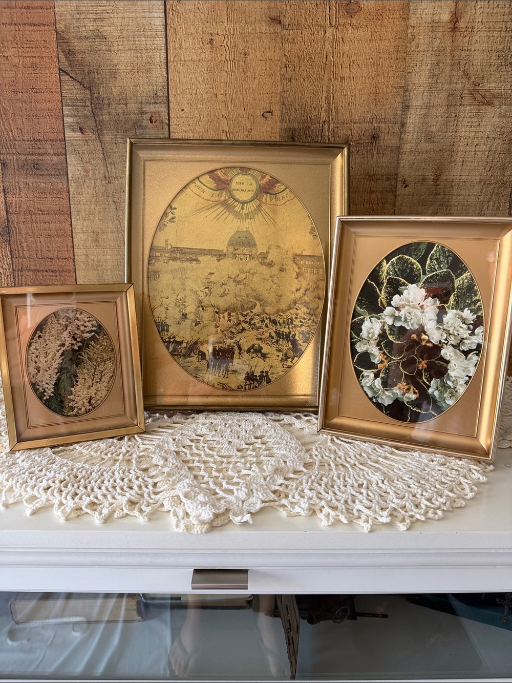 MCM Set of 3 Gold Oval Matted Recessed Shadow Box Picture Frames- Various Sizes